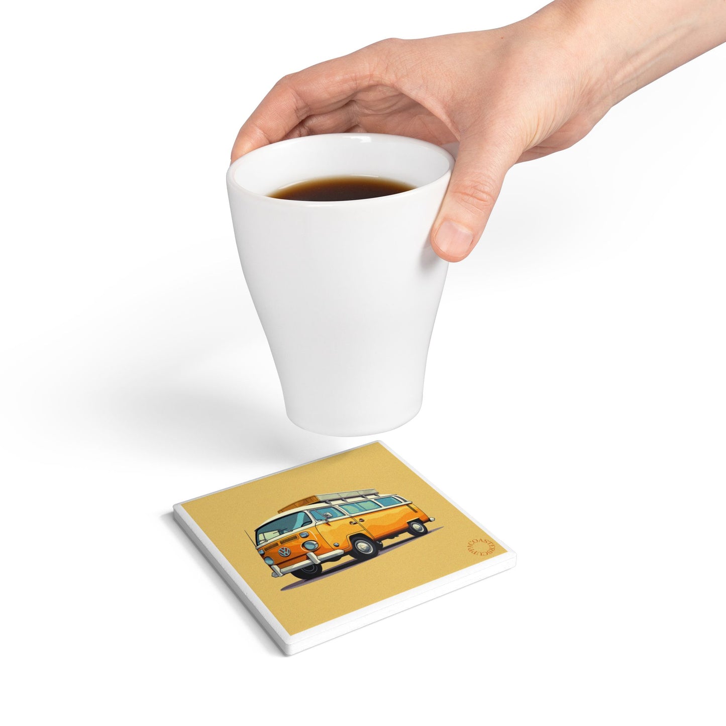 🌞 Retro Camper Ceramic Coaster – Wander Freely, Sip Boldly 🚐
