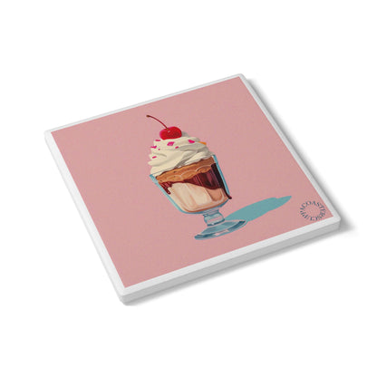 🍨 The Cherry Sundae Ceramic Coaster – Sweet & Retro