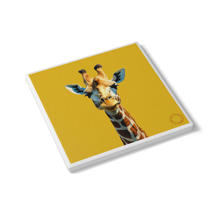 🦒 Golden Giraffe Ceramic Coaster – Tall, Bright & Full of Charm