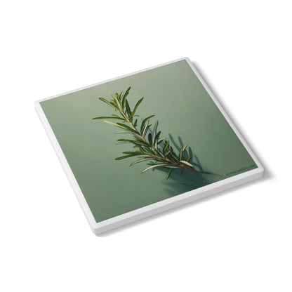 ‘Rosemary Revival’ Ceramic Drinks Coaster – Minimal Herb Art with Cork Backing
