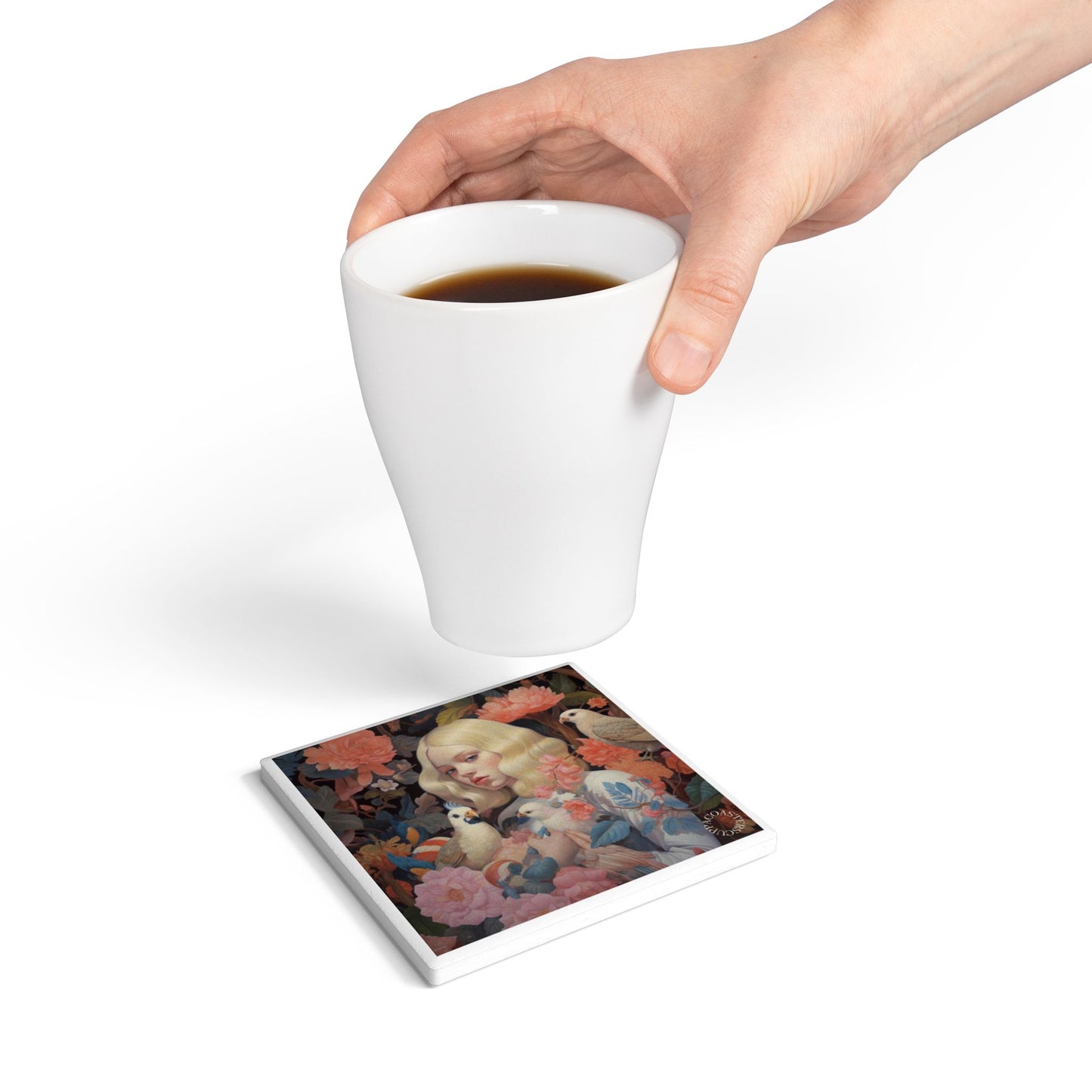 🌸 Garden Muse Ceramic Coaster – Dreamlike Beauty in Bloom 🕊️