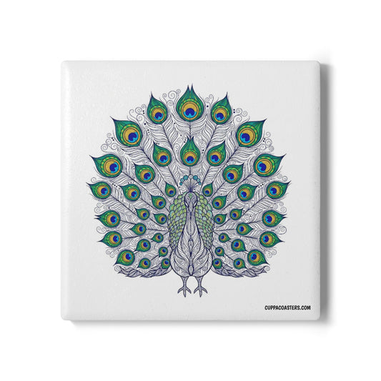 Majestic Peacock Ceramic Drinks Coaster – Regal Style for Your Coffee Ritual 🦚