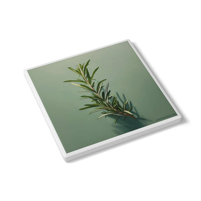 ‘Rosemary Revival’ Ceramic Drinks Coaster – Minimal Herb Art with Cork Backing