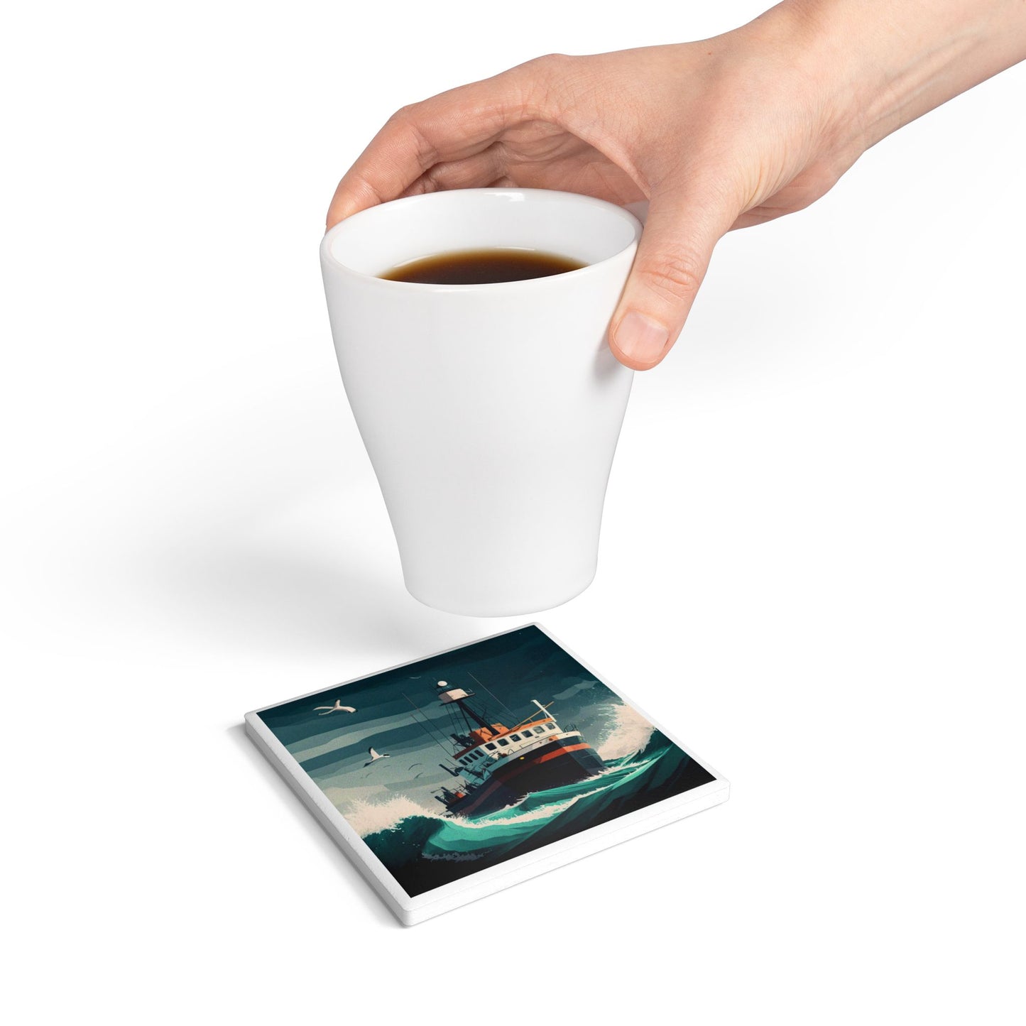North Sea Ceramic Coaster – Nautical Seascape Gift