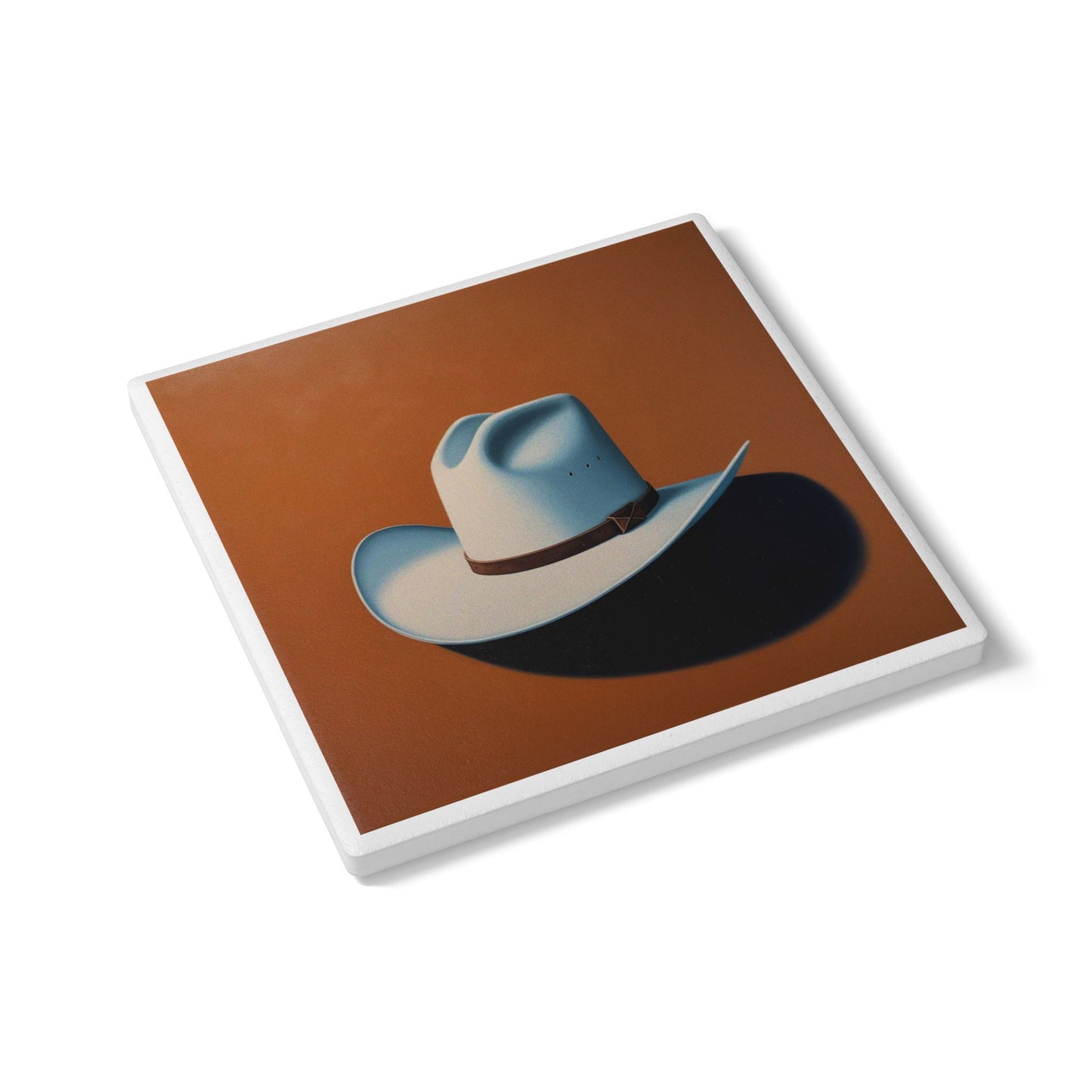 White Hat Swagger Ceramic Coaster – Western Cool, Tabletop Tough 🤠🟤
