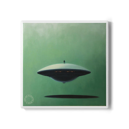 🛸 I Believe Ceramic Coaster – UFO Retro Sci-Fi Art