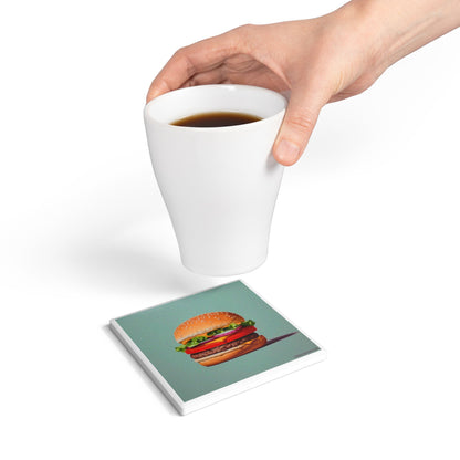 Burger Bliss Ceramic Coaster – Snack Attack Edition 🍔☕