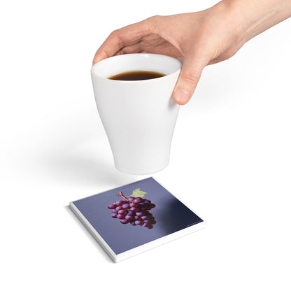 ‘Vine Time’ Ceramic Drinks Coaster – Rich Purple Grapes on Cork-Backed Tile