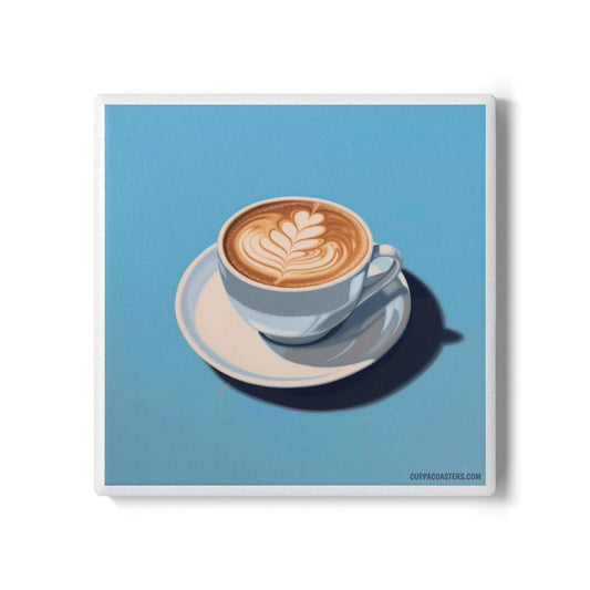Flat White Focus Ceramic Coaster – Sip in Style ☕🔵