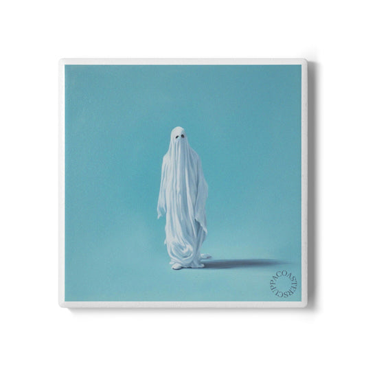 👻 The Gentle Ghost Ceramic Coaster – Minimal & Mysterious