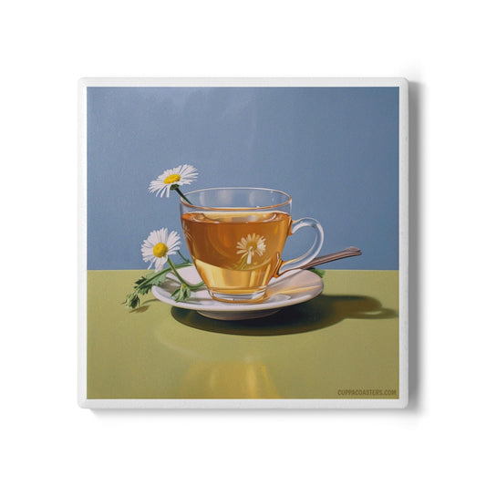 Chamomile Calm Ceramic Coaster – Tea & Tranquility Edition 🍵🌼