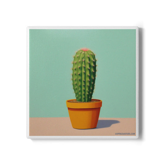 Cactus Pop Ceramic Coaster – Desert Chic Edition 🌵🟦