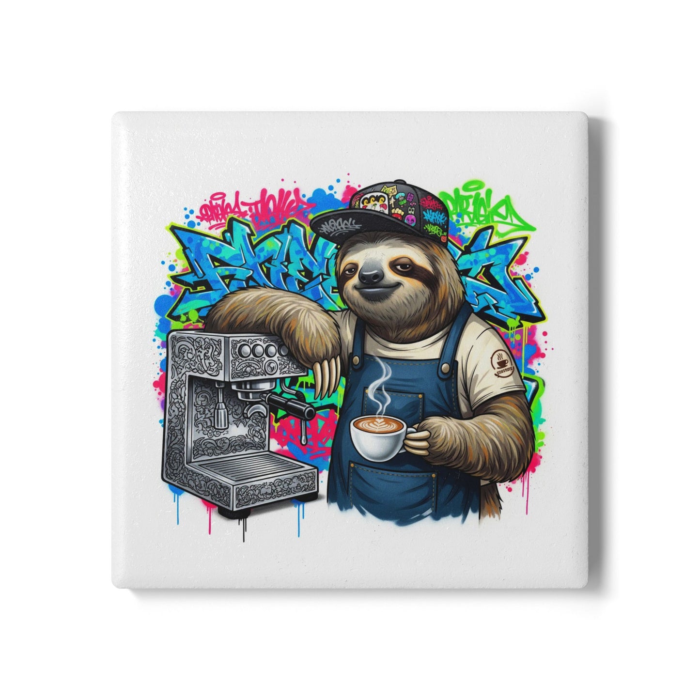 Sloth Barista Ceramic Coaster – Slow Brews, Fast Style ☕🦥