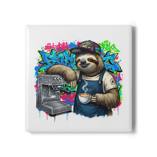 Sloth Barista Ceramic Coaster – Slow Brews, Fast Style ☕🦥