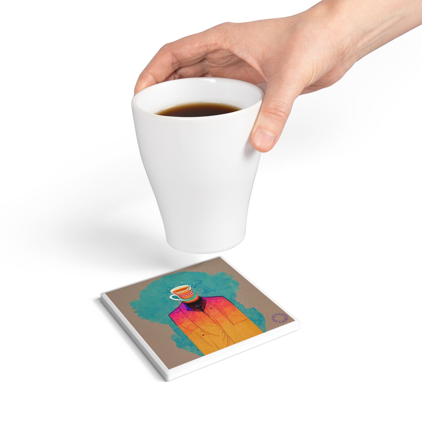 ☕ “Caffeine Head” Ceramic Coaster – Surreal Style Meets Daily Grind
