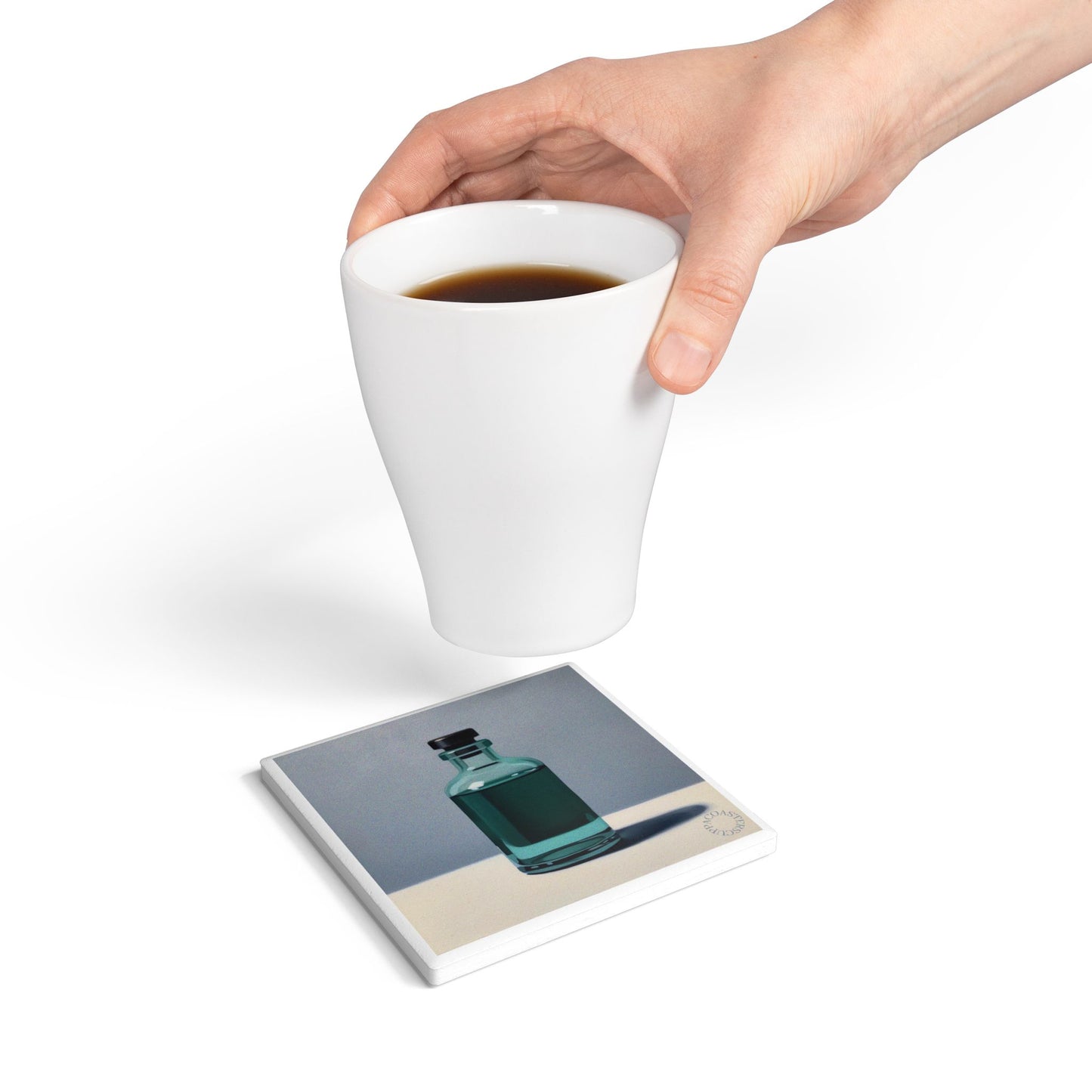 💧 “Aqua Bottle” Ceramic Coaster – Modern Still Life Collection