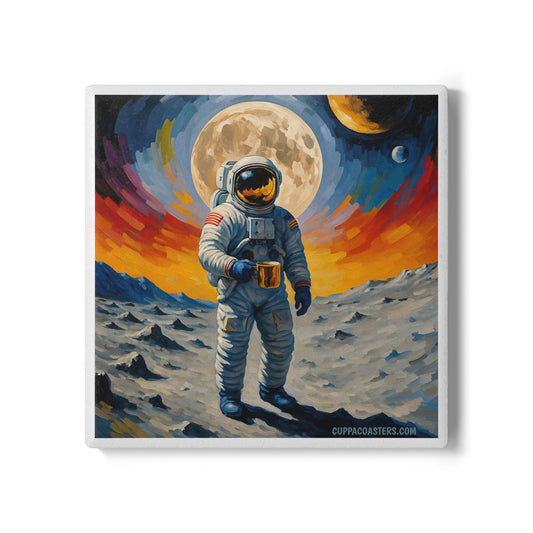Astronaut & Moon Ceramic Coaster – Distant World Edition 🌌