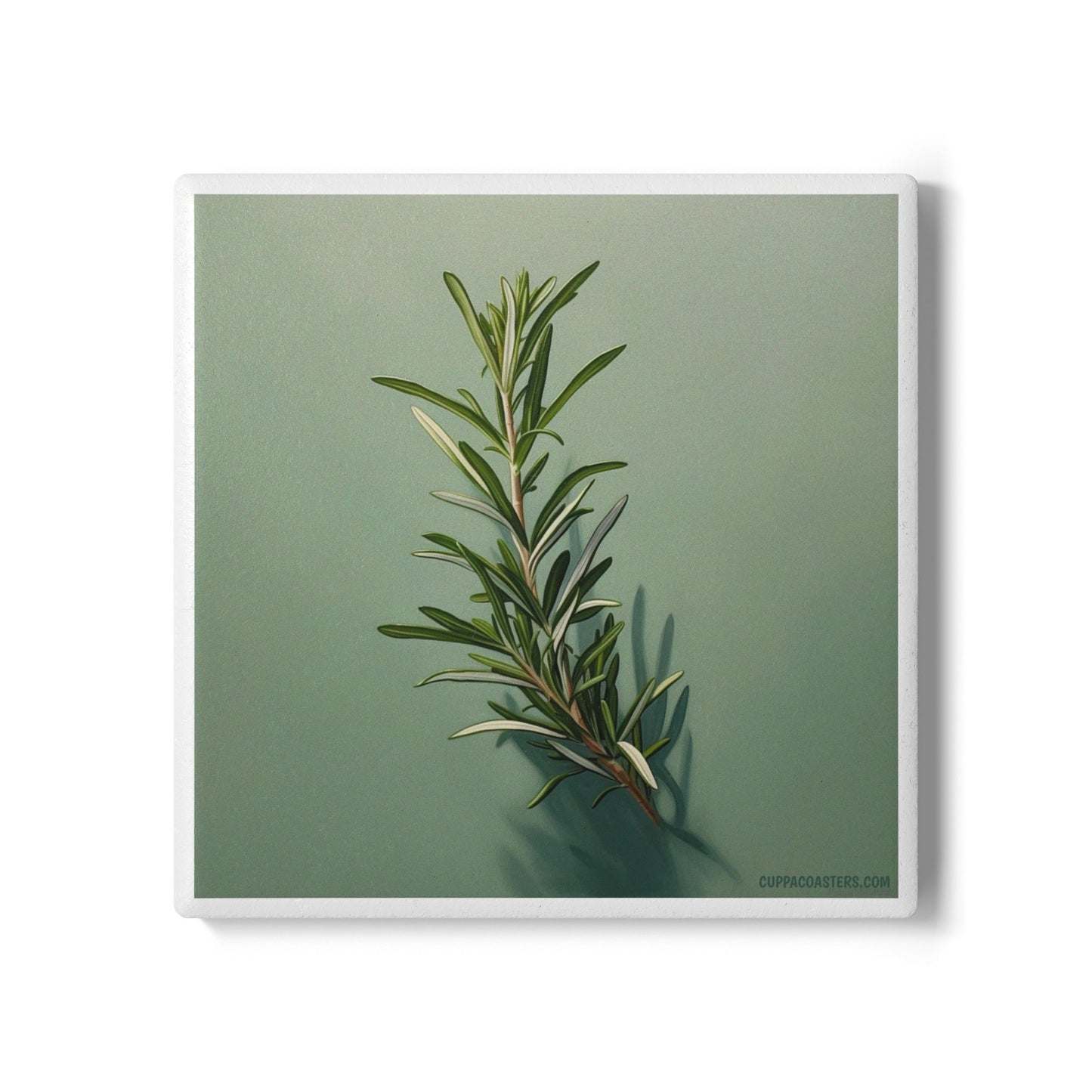 ‘Rosemary Revival’ Ceramic Drinks Coaster – Minimal Herb Art with Cork Backing