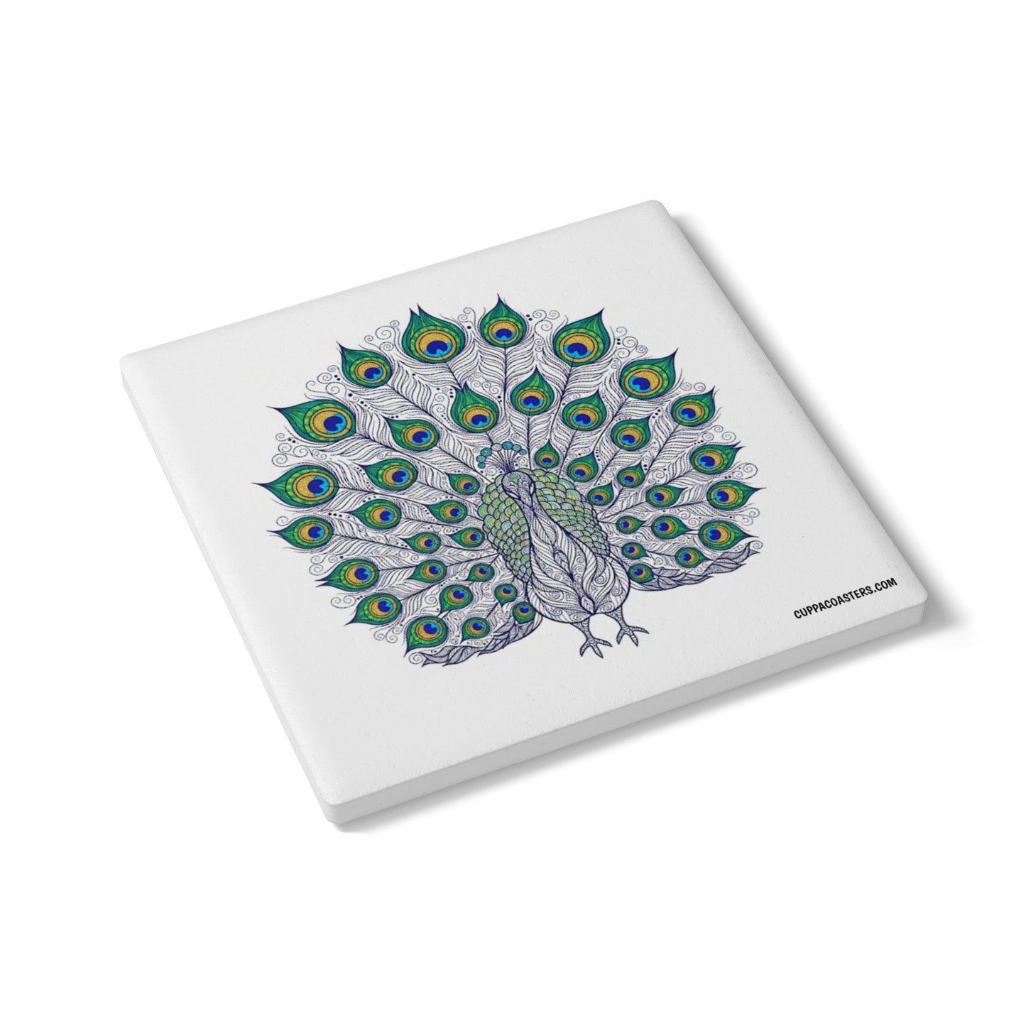 Majestic Peacock Ceramic Drinks Coaster – Regal Style for Your Coffee Ritual 🦚