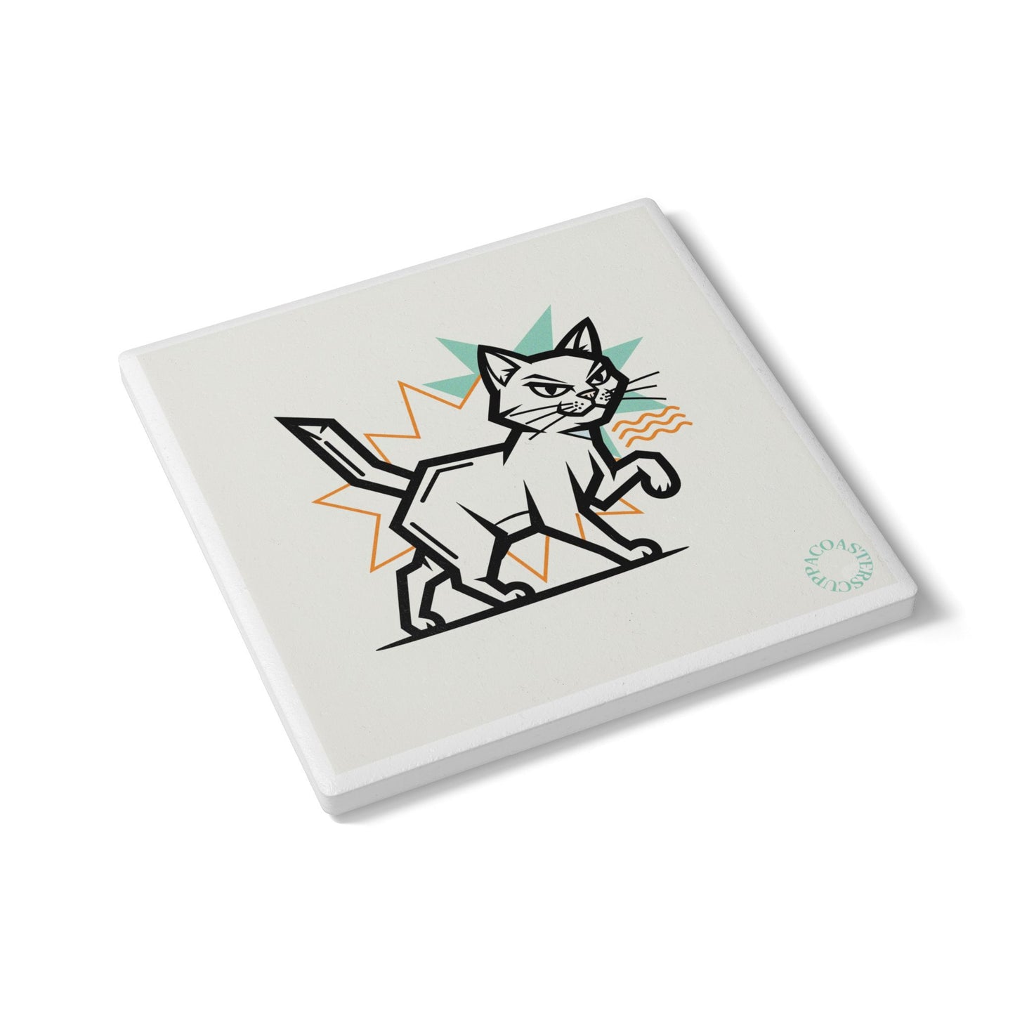 🐾 Attitude Cat Ceramic Coaster – Retro Graphic Feline Design