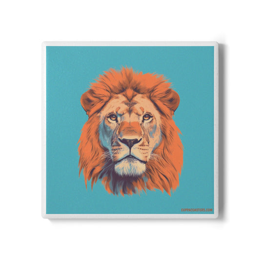 Lion Face Ceramic Coaster – Quiet Majesty Edition 🦁💙