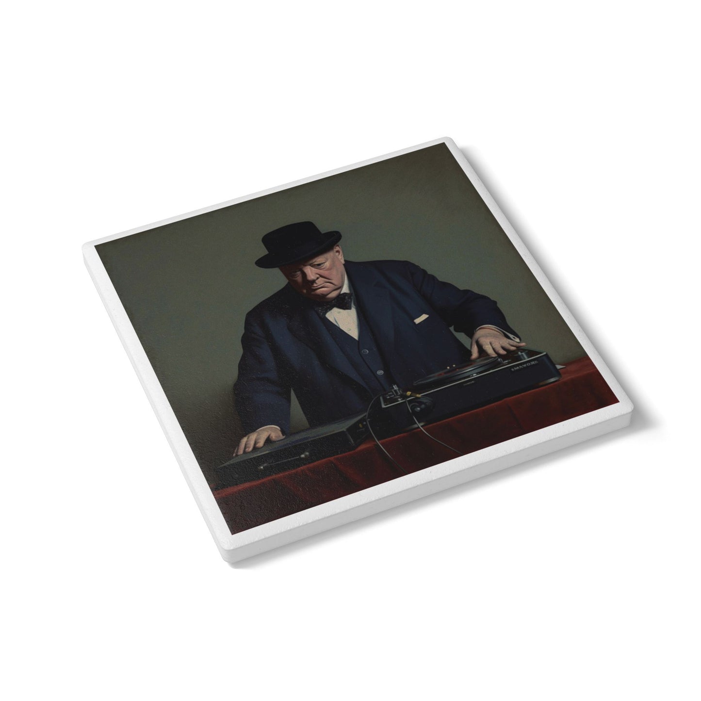 DJ Churchill Ceramic Drinks Coaster – Where History Drops the Beat 🎧🇬🇧