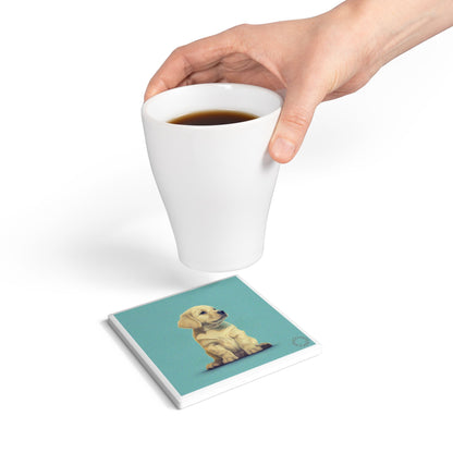 🐶 The Golden Pup Ceramic Coaster – Warmth & Whimsy