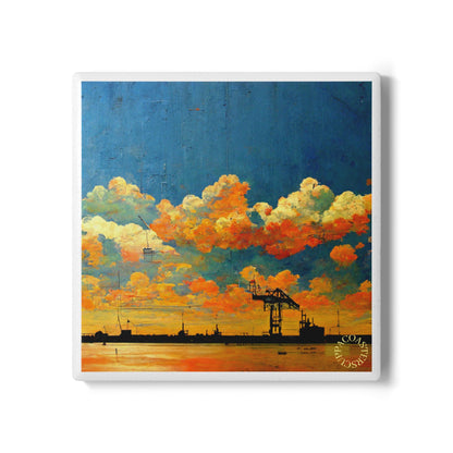 🌇 The Harbour Sunset Ceramic Coaster – Industrial Beauty & Calm