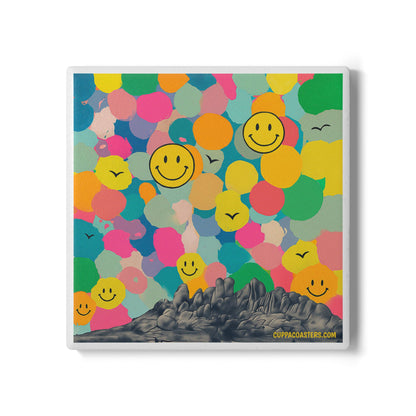 Smiley Beach Ceramic Coaster – Mood Booster Edition 😄☕