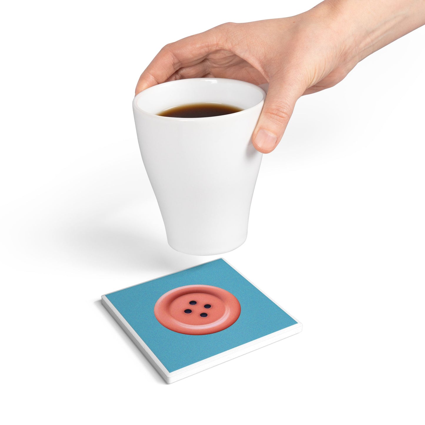 Cute As A Button Ceramic Coaster – Pink Pop Meets Blue Bliss 🎀🔵