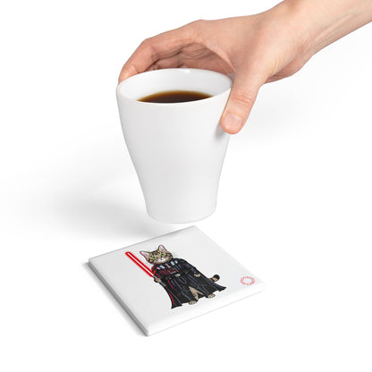 😼 Cat Vader Ceramic Coaster – Galactic Feline Force Edition