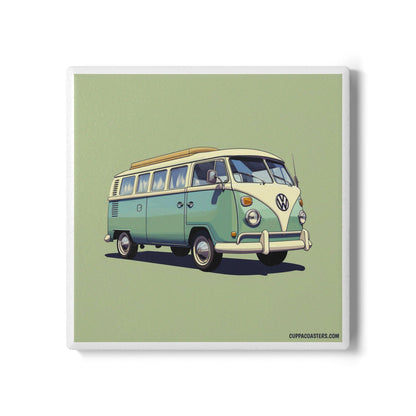 Vintage VW Van Ceramic Coaster – Road Trip Edition 🚐💚