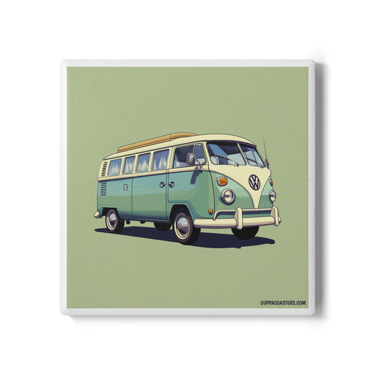 Vintage VW Van Ceramic Coaster – Road Trip Edition 🚐💚