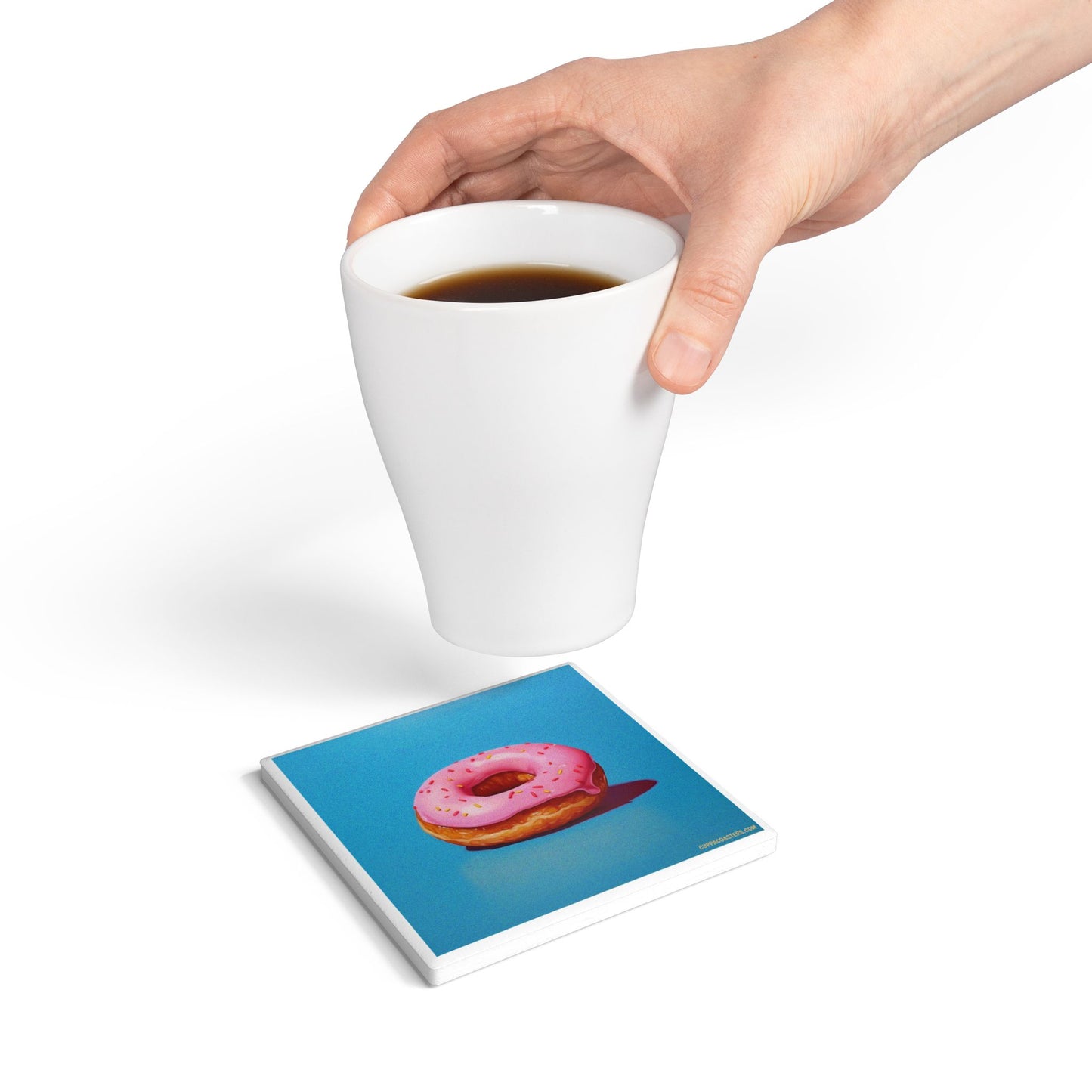 Donut Disturb Ceramic Drink Coaster – Pink Glazed Doughnut Design