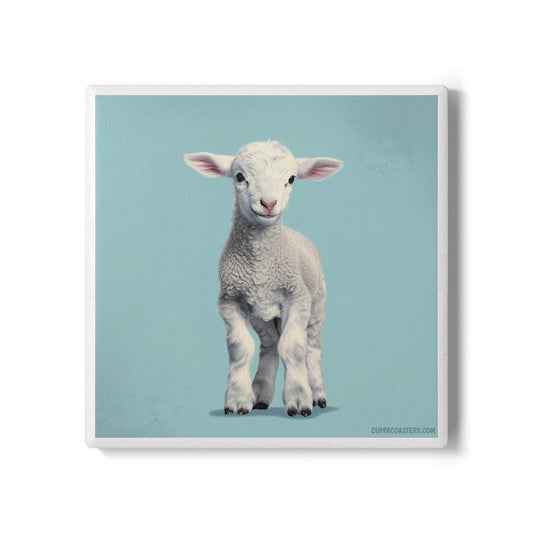 Lamb Face Ceramic Coaster – Soft Gaze Edition 🐑💙