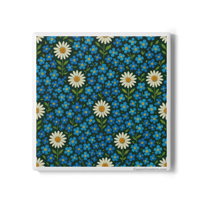 Blue Daisy & Forget-Me-Not Floral Ceramic Drink Coaster — Artistic Coasters UK