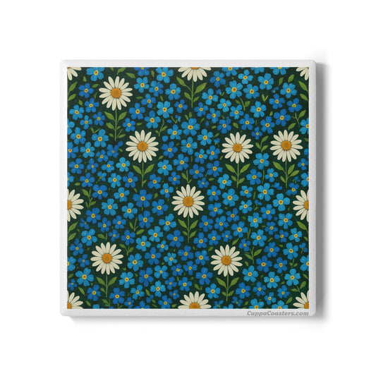 Blue Daisy & Forget-Me-Not Floral Ceramic Drink Coaster — Artistic Coasters UK
