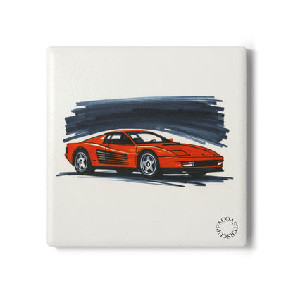 Italian Red Supercar Ceramic Coaster – Iconic 80s Speed & Style 🚗🔥