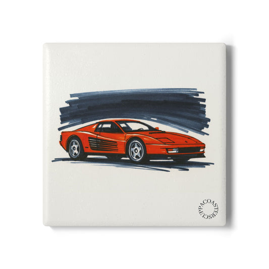 Italian Red Supercar Ceramic Coaster – Iconic 80s Speed & Style 🚗🔥