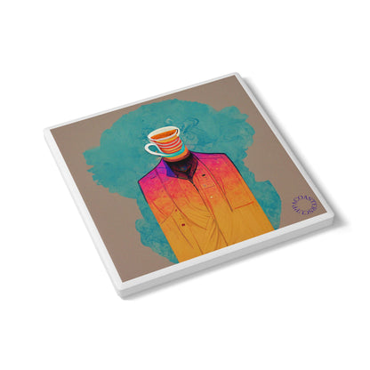 ☕ “Caffeine Head” Ceramic Coaster – Surreal Style Meets Daily Grind