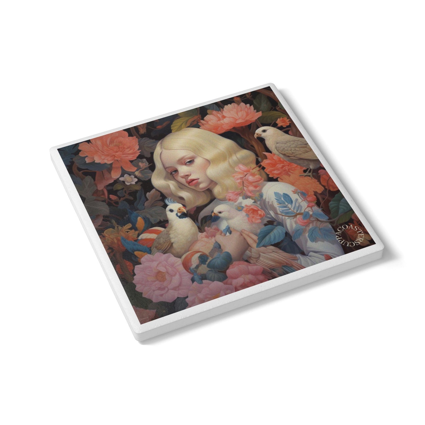 🌸 Garden Muse Ceramic Coaster – Dreamlike Beauty in Bloom 🕊️
